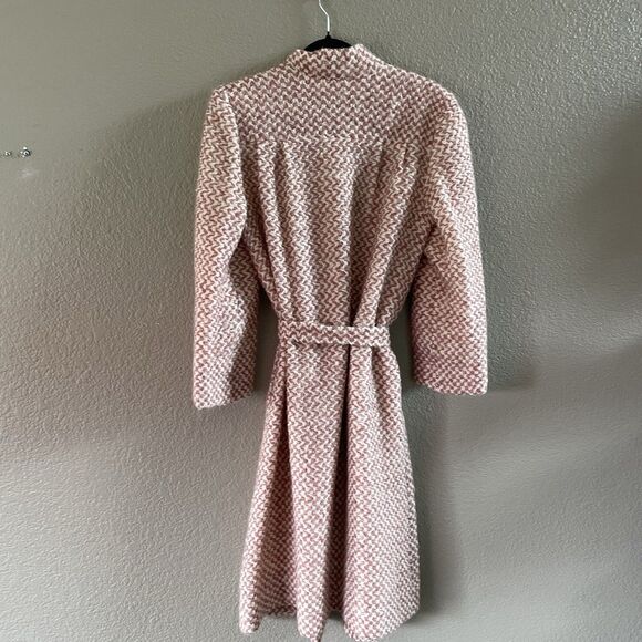 Vintage 80s MJ Seattle Coat Womens Small Pink Check Belted Knit Boucle Mohair - Picture 2 of 10